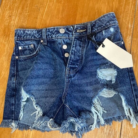 Banjara Blue Denim Loose Fit Super High Rise Distressed Shorts Size 1/24 Juniors - Picture 1 of 7